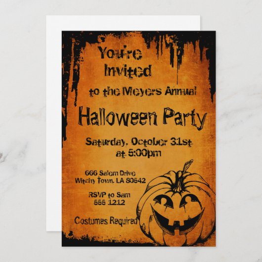 Halloween Uitnodiging met pompoen (Voorkant / Achterkant)