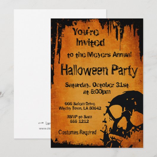 Halloween Uitnodiging met Skull (Voorkant / Achterkant)