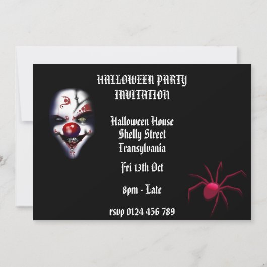 halloween-uitnodiging-schuine clown kaart (Achterkant)