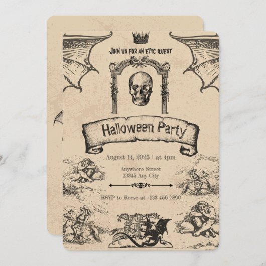 Halloween Uitnodiging: Spooky Elegance Kaart (Voorkant / Achterkant)