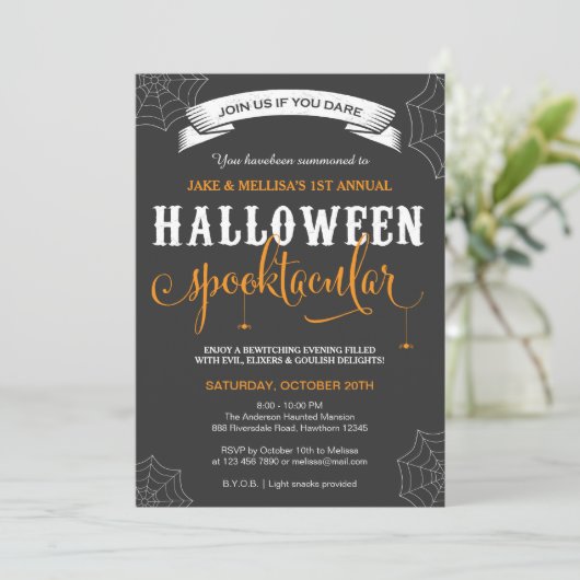 Halloween uitnodiging / Volwassenen Halloween Fees (Staand voorkant)