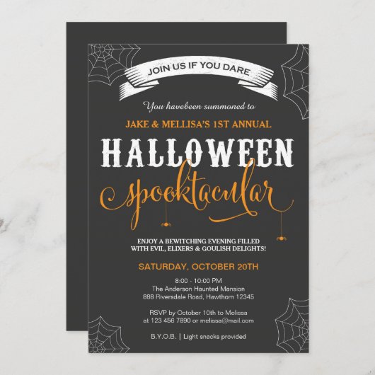 Halloween uitnodiging / Volwassenen Halloween Fees (Voorkant / Achterkant)