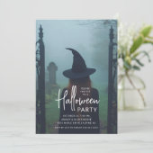 Halloween uitnodiging voor griezelige heks (Staand voorkant)