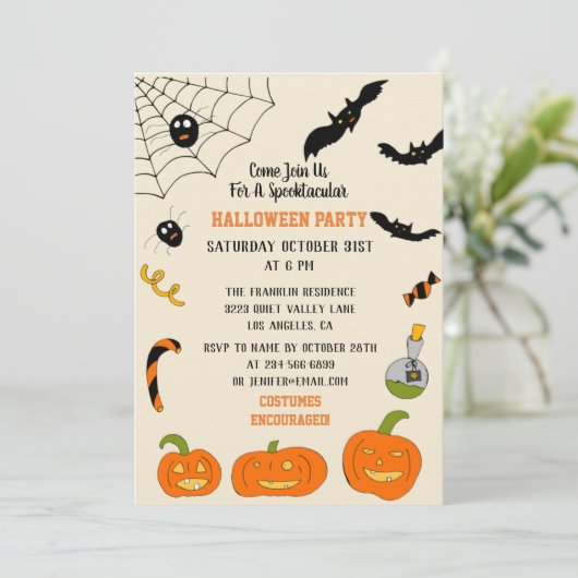 Halloween uitnodiging voor kinderen en volwassenen (Staand voorkant)