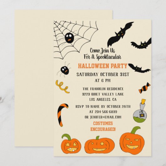 Halloween uitnodiging voor kinderen en volwassenen (Voorkant / Achterkant)