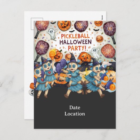 Halloween uitnodiging voor Pickleball Speler Feest (Voorkant / Achterkant)