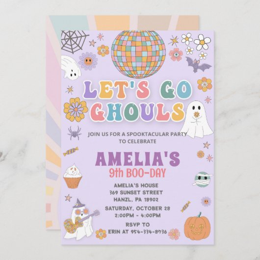 Halloween Uitnodiging voor verjaardag, bewerkbaar  (Voorkant / Achterkant)