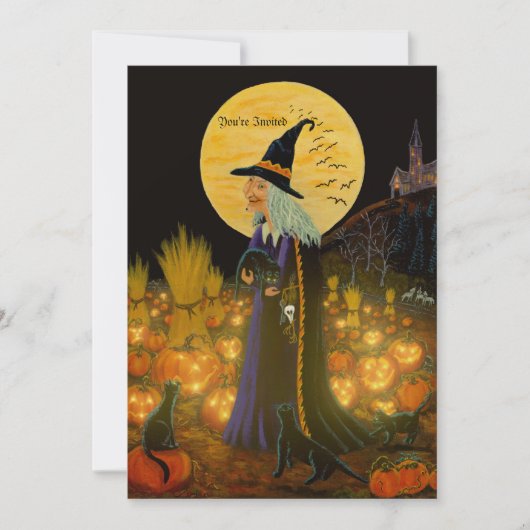 Halloween uitnodiging ,witch in een Jack-O-Lantern (Voorkant)
