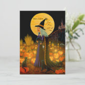 Halloween uitnodiging ,witch in een Jack-O-Lantern (Staand voorkant)