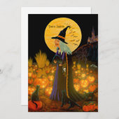 Halloween uitnodiging ,witch in een Jack-O-Lantern (Voorkant / Achterkant)