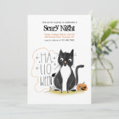 Halloween Uitnodiging Zwarte Kat Feestje (Staand voorkant)