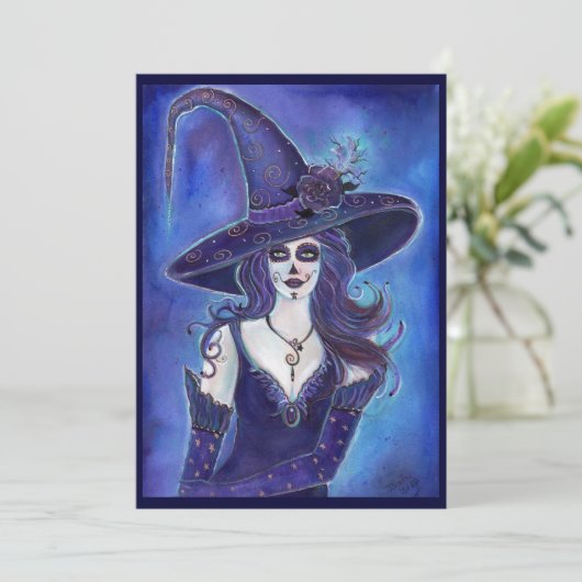 Halloween Uitnodigingen Dag van de dode heks (Staand voorkant)