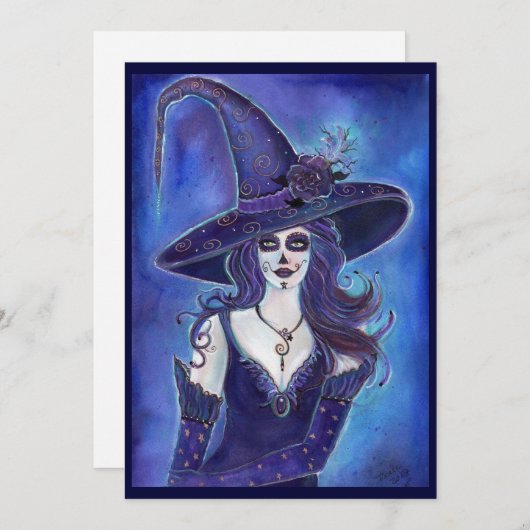 Halloween Uitnodigingen Dag van de dode heks (Voorkant / Achterkant)