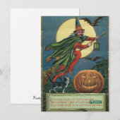 Halloween Uitnodigingen van een vliegende heks (Voorkant / Achterkant)