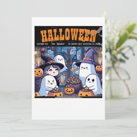 Halloween uitnodigingskaart, Familie feeststijl Kaart (Staand voorkant)