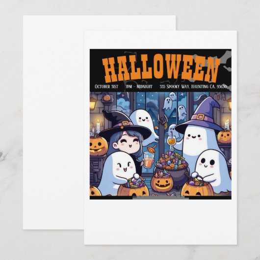 Halloween uitnodigingskaart, Familie feeststijl Kaart (Voorkant / Achterkant)