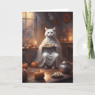 Halloween-uitnodigingskaart voor spookkattenfeestj kaart