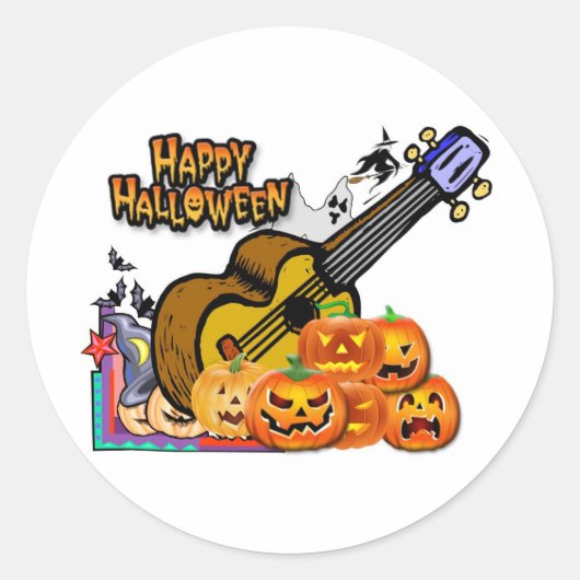 Halloween Ukulele Ronde Sticker (Voorkant)