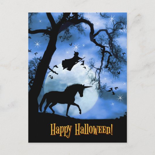 Halloween Unicorn en heks Briefkaart (Voorkant)
