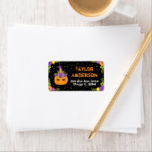 Halloween Unicorn Floral Pumpkin Black en Sinaasap Etiket (Insitu)