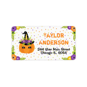 Halloween Unicorn Floral Pumpkin Sinaasappel and W Etiket