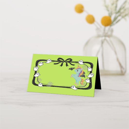 Halloween Unicorn Greeting Bat Place Card Plaatskaartje (Voorkant)