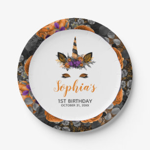 Halloween Unicorn Oranje Black Birthday Party Papieren Bordje