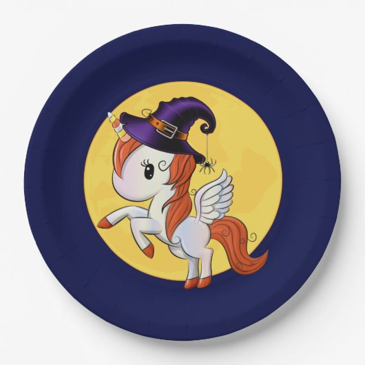 Halloween Unicorn Pegasus Witch Papieren Bordje (Voorkant)