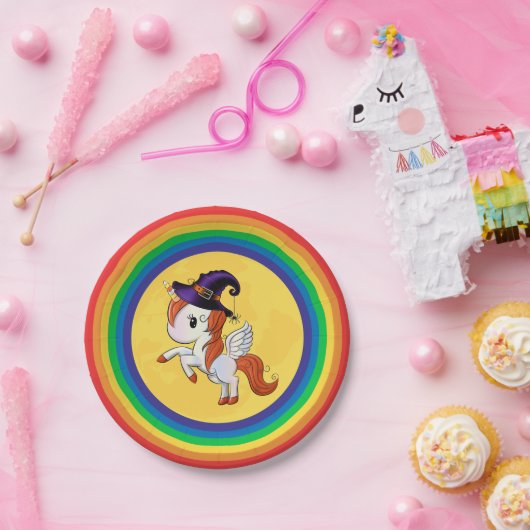 Halloween Unicorn Pegasus Witch Papieren Bordje (Feest)