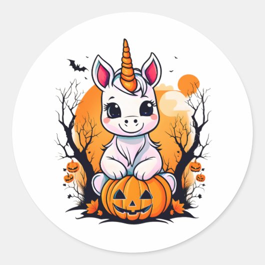 Halloween Unicorn Ronde Sticker (Voorkant)