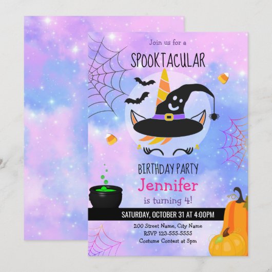 Halloween Unicorn Uitnodiging (Voorkant / Achterkant)