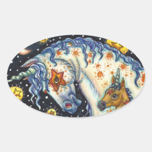 HALLOWEEN UNICORNS, STAR HORSE & COLT FANTASY OVALE STICKER