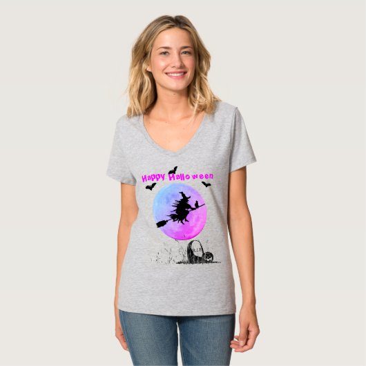 Halloween V-Neck White Steel T-shirt (Voorkant volledig)