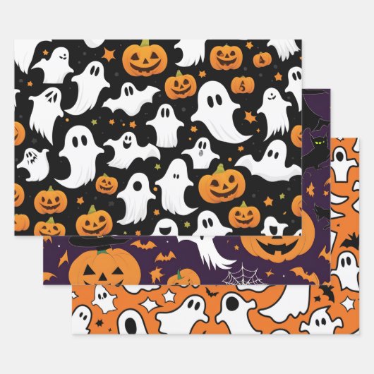 Halloween vakantie pompoen spook vleermuizen zwart inpakpapier vel (Set)