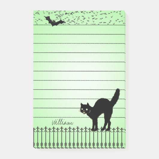 Halloween Vakantie Silhouetten Zwarte Kat Groen BG Post-it® Notes (Voorkant)