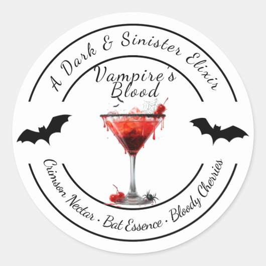 Halloween | Vampier Bloed Cocktail | Griezeldrank  Ronde Sticker (Voorkant)