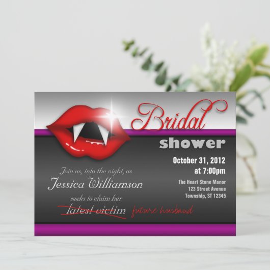 Halloween Vampier Bruids Douche Uitnodigingen (Staand voorkant)