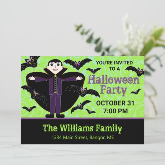 Halloween Vampier met Vleermuizen Kaart (Staand voorkant)