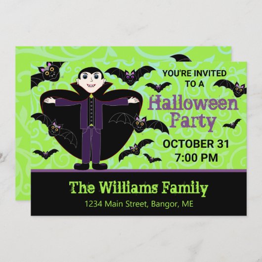 Halloween Vampier met Vleermuizen Kaart (Voorkant / Achterkant)