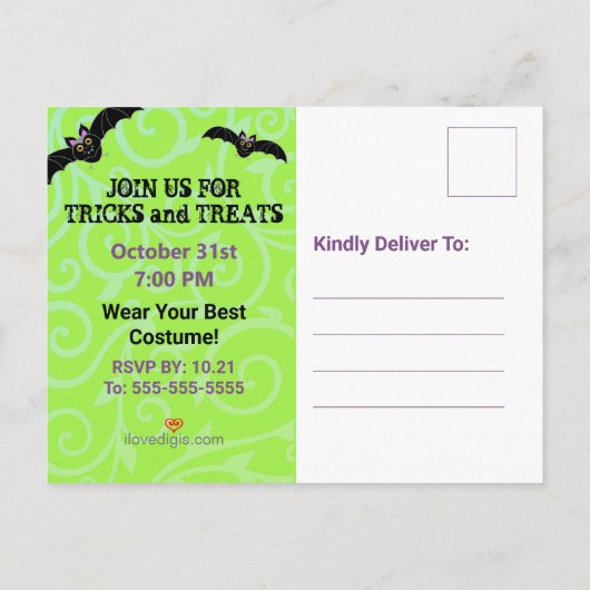 Halloween Vampier met Vleermuizen Uitnodiging Briefkaart (Achterkant)