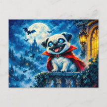 Halloween Vampier Pug in Nacht Scène