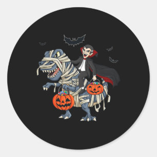 Halloween Vampier Rijden T Rex Jongens Meisjes Kin Ronde Sticker