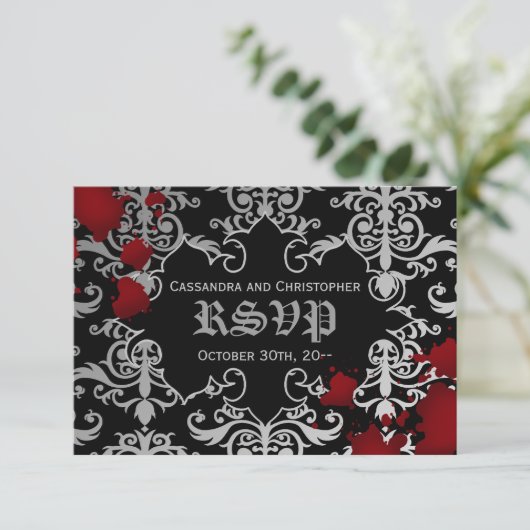 Halloween vampier thema bruiloft RSVP (Staand voorkant)
