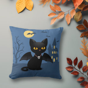 Halloween Vampier Zwarte Kat met Vleugels Kussen
