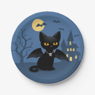 Halloween Vampier Zwarte Kat met Vleugels Papieren Bordje