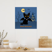 Halloween Vampier Zwarte Kat met Vleugels Poster (Keuken)
