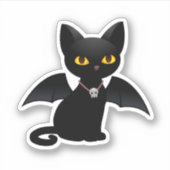 Halloween Vampier Zwarte Kat met Vleugels Sticker (Voorkant)