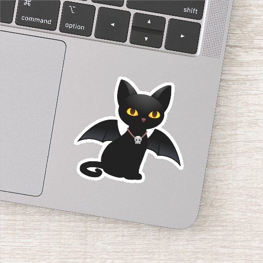 Halloween Vampier Zwarte Kat met Vleugels Sticker (Detail)