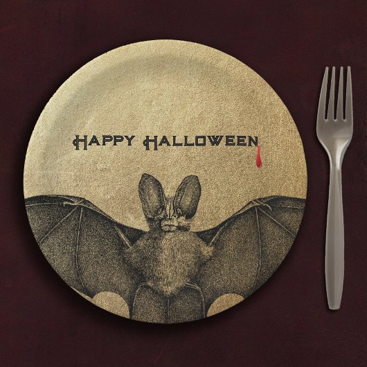 Halloween Vampire Bat Gold Papieren Bordje