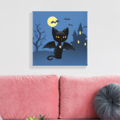 Halloween Vampire Black Cat met Wings Canvas Afdruk (Insitu (Woonkamer))